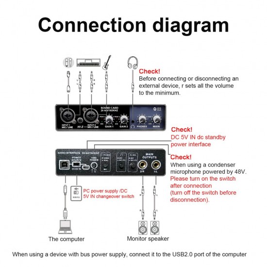 Portable Audio Interface USB Sound Card Mic Preamplifier Computers Recording Tuning Digital Mixing Equipment Portable Audio Interface USB Sound Card Mic Preamplifier Computers Recording Tuning Digital Mixing Equipment
