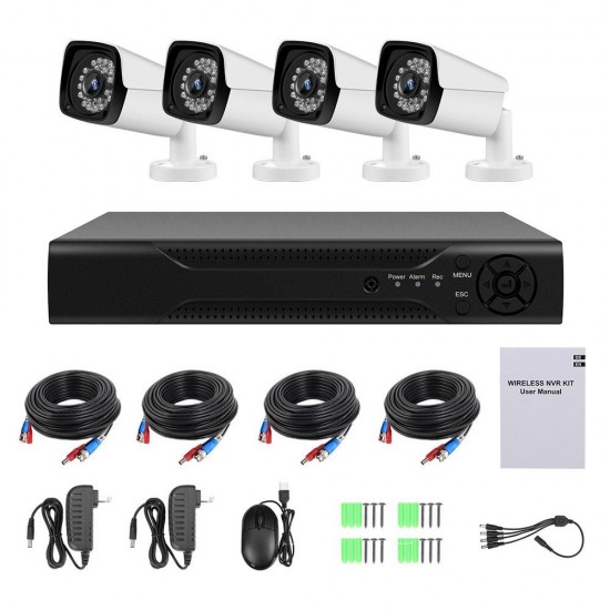 Security Cameras System 4CH 1080P WiFi Surveillance DVR Kit with 4 Weatherproof IP67 2.0MP IP Network Cameras 98ft IR-cut Night Vision P2P Remote Access US Plug Security Cameras System 4CH 1080P WiFi Surveillance DVR Kit with 4 Weatherproof IP67 2.0MP IP Network Cameras 98ft IR-cut Night Vision P2P Remote Access US Plug