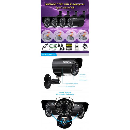 4pcs AHD 720P Weatherproof CCTV Cameras Kit IR CUT Color CMOS Home Security System 3.6mm 4pcs AHD 720P Weatherproof CCTV Cameras Kit IR CUT Color CMOS Home Security System 3.6mm