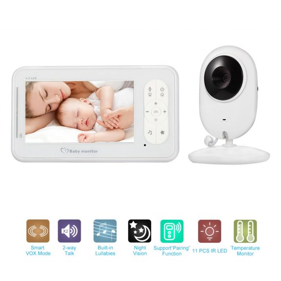 4.3inch Wireless Video Baby Monitor 2 Way Talk Baby Monitor with Camera Support 4 Cameras VOX Mode Temperature Monitoring IR Night Vision Baby Nanny Security Camera 4.3inch Wireless Video Baby Monitor 2 Way Talk Baby Monitor with Camera Support 4 Cameras VOX Mode Temperature Monitoring IR Night Vision Baby Nanny Security Camera