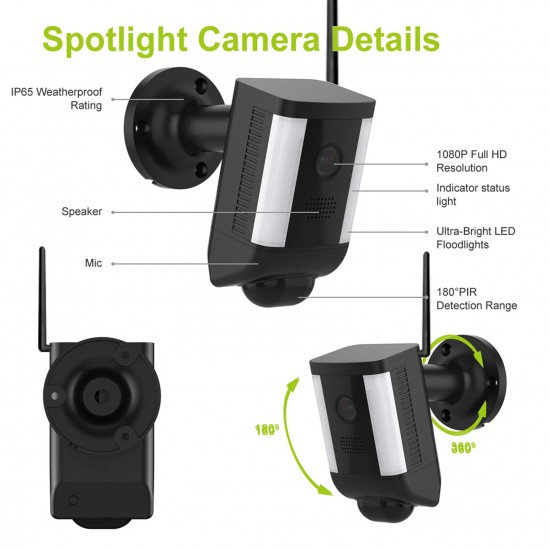 Outdoor Spotlight Security Camera, 2MP WiFi IP Cameras with Spot Light,Night Vision IP55 Waterproof, PIR Motion Detection,Two-Way Audio Outdoor Spotlight Security Camera, 2MP WiFi IP Cameras with Spot Light,Night Vision IP55 Waterproof, PIR Motion Detection,Two-Way Audio