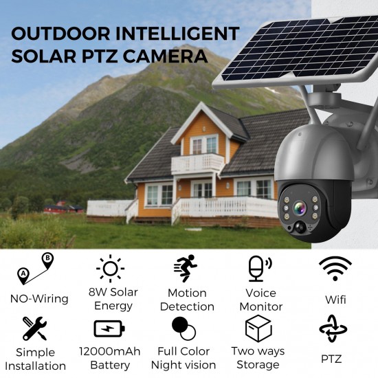 Wireless Solar Panel Security Camera, Wireless Rechargeable Battery Camera 3MP WiFi Home Security Camera with Full Color Night Vision, PIR Human Detection, Two Way Audio, Remote Access, Built-in 6pcs Battery, Silver Wireless Solar Panel Security Camera, Wireless Rechargeable Battery Camera 3MP WiFi Home Security Camera with Full Color Night Vision, PIR Human Detection, Two Way Audio, Remote Access, Built-in 6pcs Battery, Silver