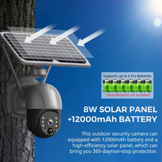 Wireless Solar Panel Security Camera, Wireless Rechargeable Battery Camera 3MP WiFi Home Security Camera with Full Color Night Vision, PIR Human Detection, Two Way Audio, Remote Access, Built-in 6pcs Battery, Silver Wireless Solar Panel Security Camera, Wireless Rechargeable Battery Camera 3MP WiFi Home Security Camera with Full Color Night Vision, PIR Human Detection, Two Way Audio, Remote Access, Built-in 6pcs Battery, Silver