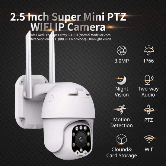 Outdoor Security Camera 3MP PTZ Camera, WiFi Surveillance Cameras for Home Security Camera Support 360° View, Full Color Night Vision, 2-Way Audio, Motion Detection, IP66 Waterproof, Include 32G TF Card Outdoor Security Camera 3MP PTZ Camera, WiFi Surveillance Cameras for Home Security Camera Support 360° View, Full Color Night Vision, 2-Way Audio, Motion Detection, IP66 Waterproof, Include 32G TF Card