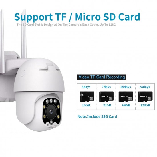 Outdoor Security Camera 3MP PTZ Camera, WiFi Surveillance Cameras for Home Security Camera Support 360° View, Full Color Night Vision, 2-Way Audio, Motion Detection, IP66 Waterproof, Include 32G TF Card Outdoor Security Camera 3MP PTZ Camera, WiFi Surveillance Cameras for Home Security Camera Support 360° View, Full Color Night Vision, 2-Way Audio, Motion Detection, IP66 Waterproof, Include 32G TF Card