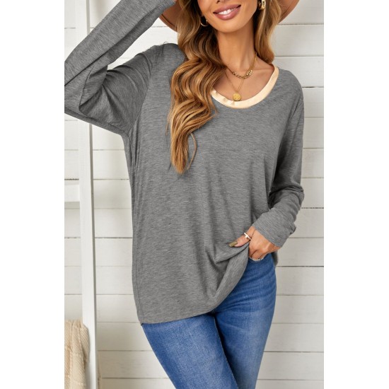 Gray Round Neck Loose Long Sleeve Top Gray Round Neck Loose Long Sleeve Top