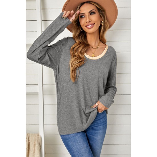 Gray Round Neck Loose Long Sleeve Top Gray Round Neck Loose Long Sleeve Top