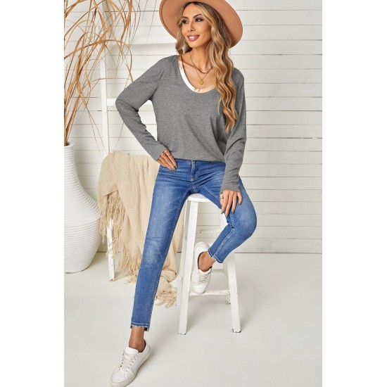 Gray Round Neck Loose Long Sleeve Top Gray Round Neck Loose Long Sleeve Top