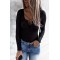 Black Ribbed Lace up Slim Fit Knit Long Sleeve Top