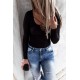 Black Ribbed Lace up Slim Fit Knit Long Sleeve Top Black Ribbed Lace up Slim Fit Knit Long Sleeve Top