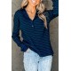 Navy Striped Ribbed Knit Polo Top Navy Striped Ribbed Knit Polo Top