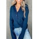 Navy Striped Ribbed Knit Polo Top Navy Striped Ribbed Knit Polo Top