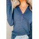 Navy Striped Ribbed Knit Polo Top Navy Striped Ribbed Knit Polo Top