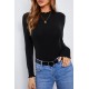 Black Mock Neck Crisp Trim Ribbed Basic Top Black Mock Neck Crisp Trim Ribbed Basic Top