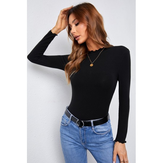 Black Mock Neck Crisp Trim Ribbed Basic Top Black Mock Neck Crisp Trim Ribbed Basic Top