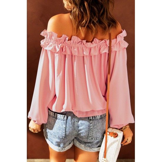 Pink Puff Sleeve Ruffled Off Shoulder Blouse Pink Puff Sleeve Ruffled Off Shoulder Blouse