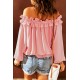 Pink Puff Sleeve Ruffled Off Shoulder Blouse Pink Puff Sleeve Ruffled Off Shoulder Blouse