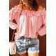 Pink Puff Sleeve Ruffled Off Shoulder Blouse Pink Puff Sleeve Ruffled Off Shoulder Blouse