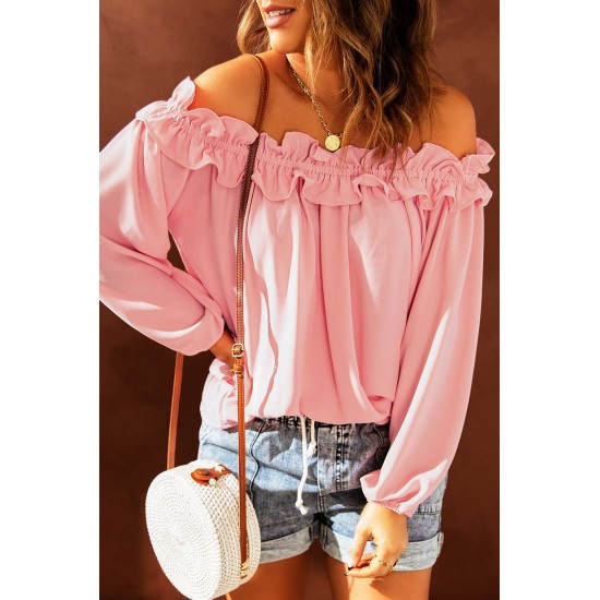 Pink Puff Sleeve Ruffled Off Shoulder Blouse Pink Puff Sleeve Ruffled Off Shoulder Blouse