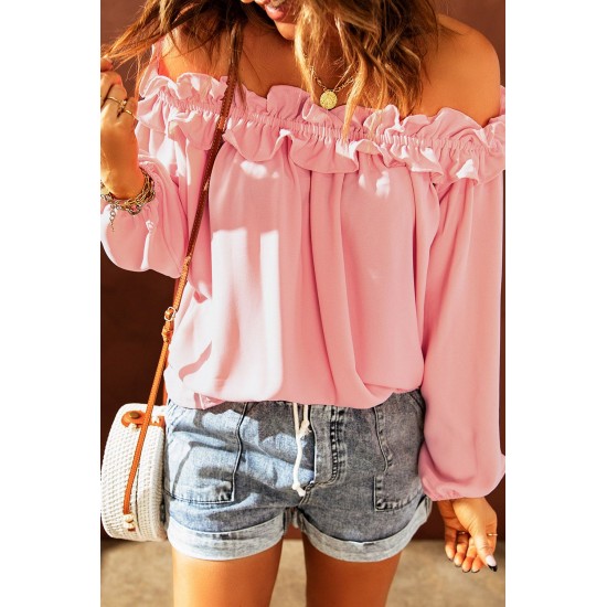 Pink Puff Sleeve Ruffled Off Shoulder Blouse Pink Puff Sleeve Ruffled Off Shoulder Blouse