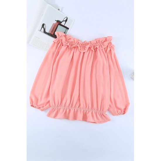 Pink Puff Sleeve Ruffled Off Shoulder Blouse Pink Puff Sleeve Ruffled Off Shoulder Blouse