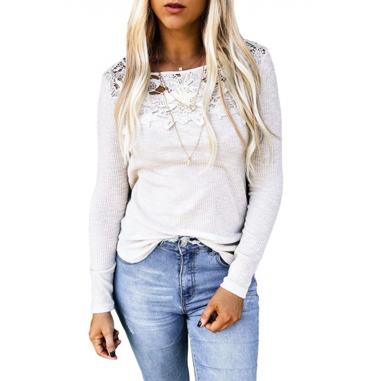 Lace Splicing Hollow Out Blouse Lace Splicing Hollow Out Blouse