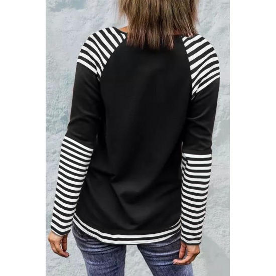 Christmas Graphic Print Striped Splicing Long Sleeve Top Christmas Graphic Print Striped Splicing Long Sleeve Top