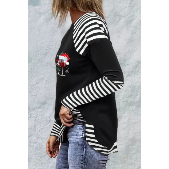 Christmas Graphic Print Striped Splicing Long Sleeve Top Christmas Graphic Print Striped Splicing Long Sleeve Top