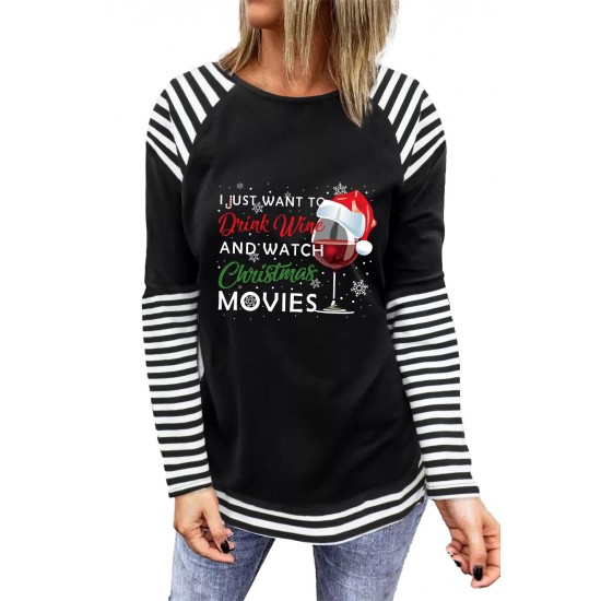 Christmas Graphic Print Striped Splicing Long Sleeve Top Christmas Graphic Print Striped Splicing Long Sleeve Top