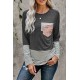 Stripe Pocket Sequins Splicing Long Sleeve O-neck Top Stripe Pocket Sequins Splicing Long Sleeve O-neck Top