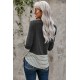 Stripe Pocket Sequins Splicing Long Sleeve O-neck Top Stripe Pocket Sequins Splicing Long Sleeve O-neck Top