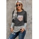 Stripe Pocket Sequins Splicing Long Sleeve O-neck Top Stripe Pocket Sequins Splicing Long Sleeve O-neck Top
