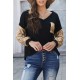 Sequin Splicing Black V Neck Bishop Sleeves Top Sequin Splicing Black V Neck Bishop Sleeves Top