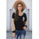 Sequin Splicing Black V Neck Bishop Sleeves Top Sequin Splicing Black V Neck Bishop Sleeves Top