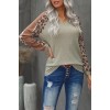 Mocha Leopard Print Waffle Knit Long Sleeve Top
