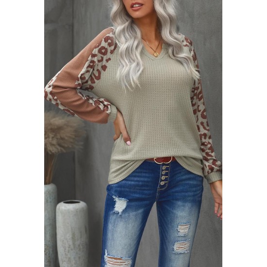 Mocha Leopard Print Waffle Knit Long Sleeve Top Mocha Leopard Print Waffle Knit Long Sleeve Top