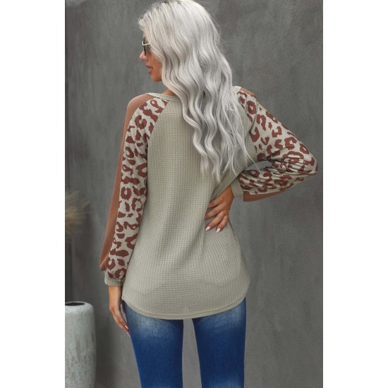 Mocha Leopard Print Waffle Knit Long Sleeve Top Mocha Leopard Print Waffle Knit Long Sleeve Top