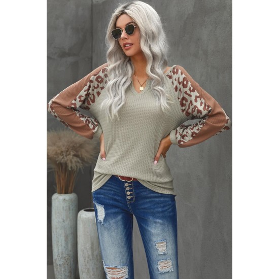 Mocha Leopard Print Waffle Knit Long Sleeve Top Mocha Leopard Print Waffle Knit Long Sleeve Top