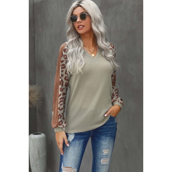 Mocha Leopard Print Waffle Knit Long Sleeve Top Mocha Leopard Print Waffle Knit Long Sleeve Top