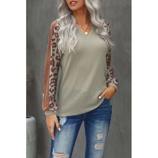 Mocha Leopard Print Waffle Knit Long Sleeve Top Mocha Leopard Print Waffle Knit Long Sleeve Top