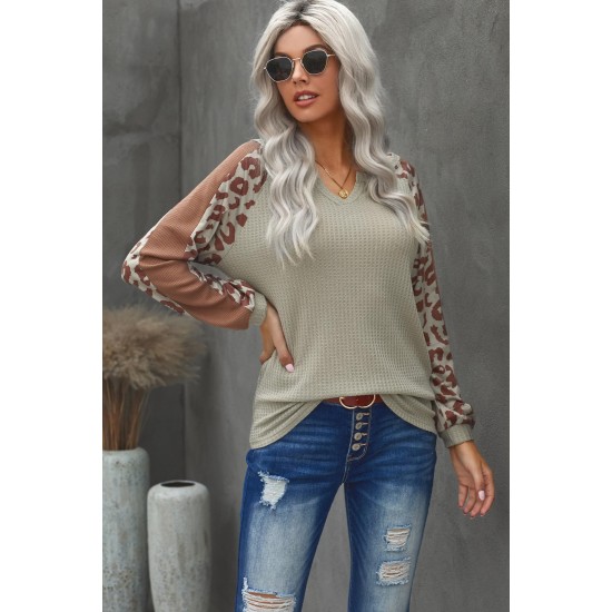 Mocha Leopard Print Waffle Knit Long Sleeve Top Mocha Leopard Print Waffle Knit Long Sleeve Top
