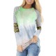 Green Tie-dyed Striped and Leopard Long Sleeves Top Green Tie-dyed Striped and Leopard Long Sleeves Top