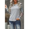Gray Ombre Leopard Print Stripe Splice Long Sleeve Top