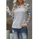Gray Ombre Leopard Print Stripe Splice Long Sleeve Top Gray Ombre Leopard Print Stripe Splice Long Sleeve Top