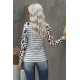 Gray Ombre Leopard Print Stripe Splice Long Sleeve Top Gray Ombre Leopard Print Stripe Splice Long Sleeve Top