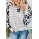 Gray Ombre Leopard Print Stripe Splice Long Sleeve Top Gray Ombre Leopard Print Stripe Splice Long Sleeve Top