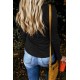 Black Solid Color Ribbed Texture Slim Top with Button Black Solid Color Ribbed Texture Slim Top with Button