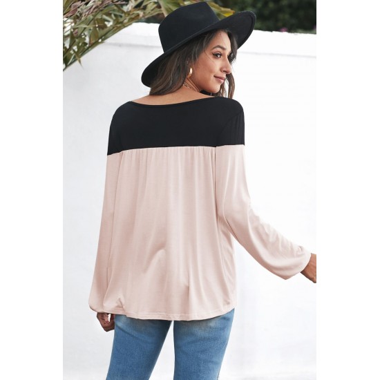 Apricot Round Neck Long Sleeve Color Block Tunic Top Apricot Round Neck Long Sleeve Color Block Tunic Top