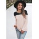 Apricot Round Neck Long Sleeve Color Block Tunic Top Apricot Round Neck Long Sleeve Color Block Tunic Top