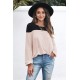 Apricot Round Neck Long Sleeve Color Block Tunic Top Apricot Round Neck Long Sleeve Color Block Tunic Top